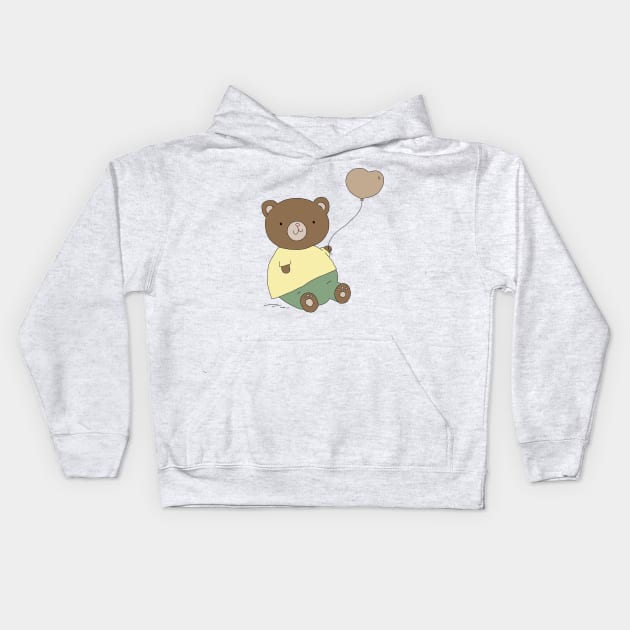 Cute Teddy bear holding a heart balloon Kids Hoodie by LiliMagic